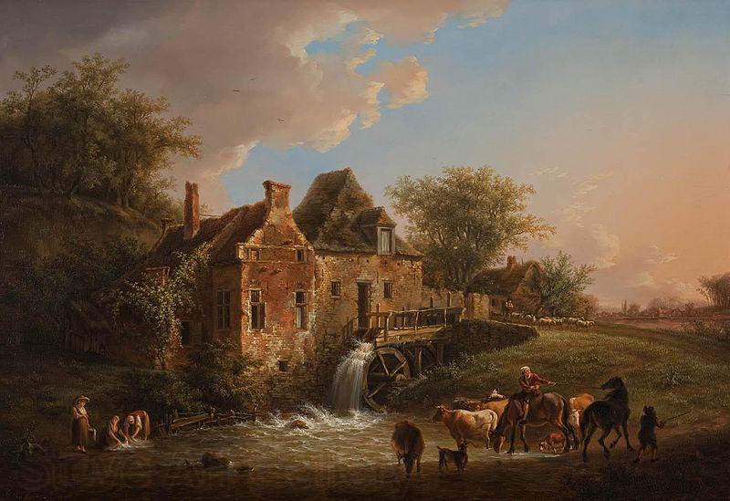 Henri van Assche Landscape with waterfall and farm Spain oil painting art